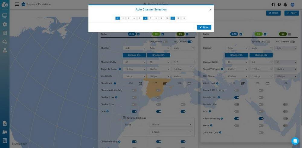 Canales de la banda de 2.4GHz para la selección automática de EnGenius Cloud