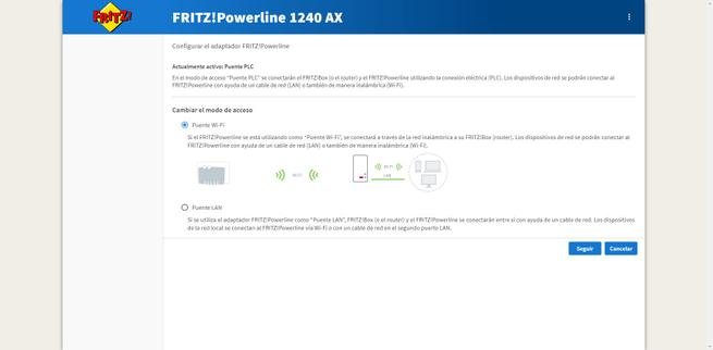 Cómo cambiar al modo puente WiFi en el AVM FRITZ!Powerline 1240 AX