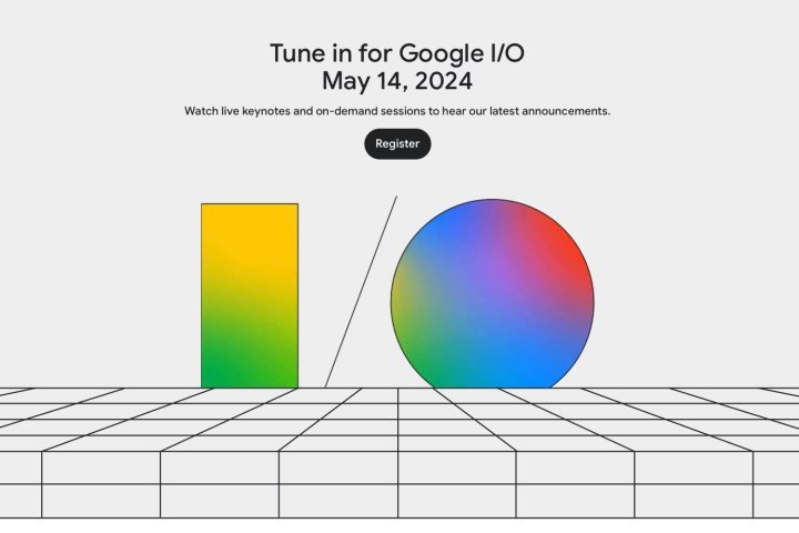 El sitio web de Google I/O 2024, que muestra la fecha par del 14 de mayo de 2024.