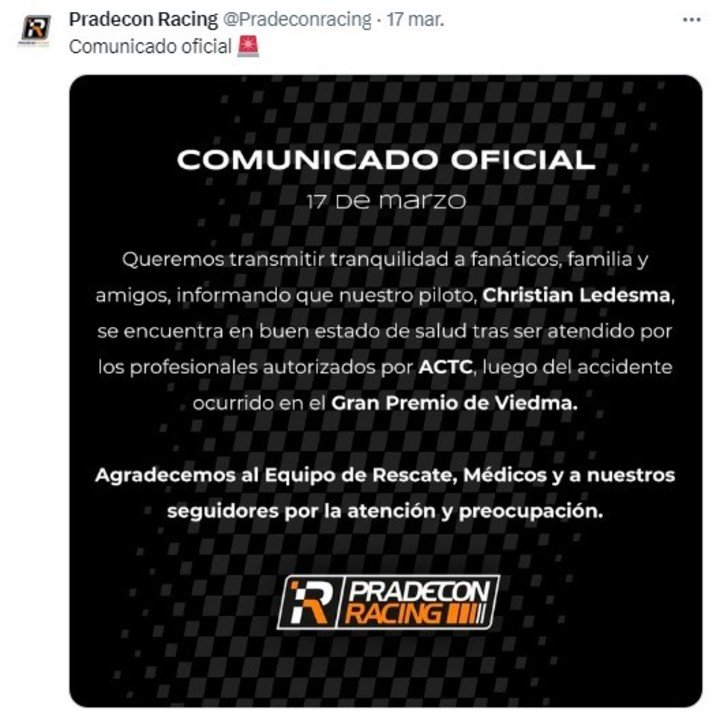 El mensaje del equipo de Ledesma.