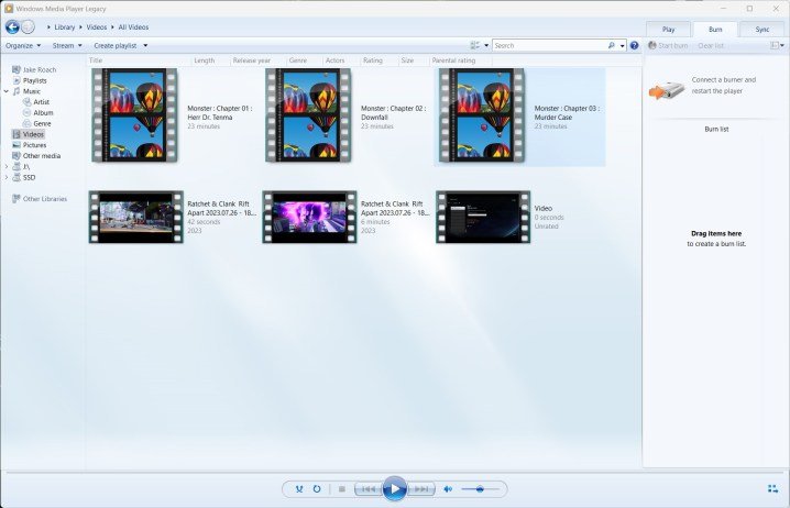 Windows Media Player heredado en Windows 11.