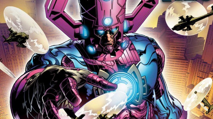 Galactus se cierne sobre un enjambre de helicópteros en una imagen de Marvel Comics.