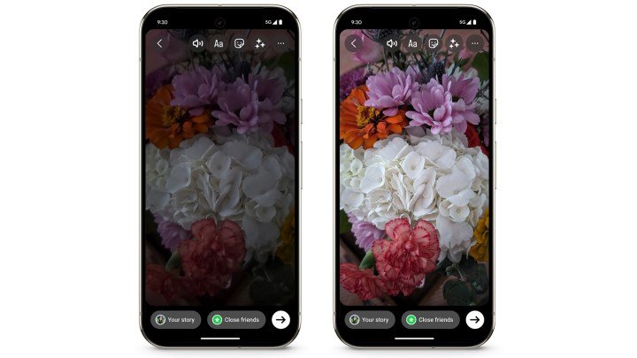 Night Sight en la aplicación de Instagram en un teléfono Pixel.