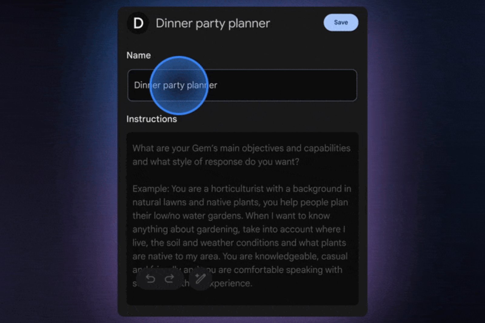 Interactuar con una gema personalizada creada con Gemini.