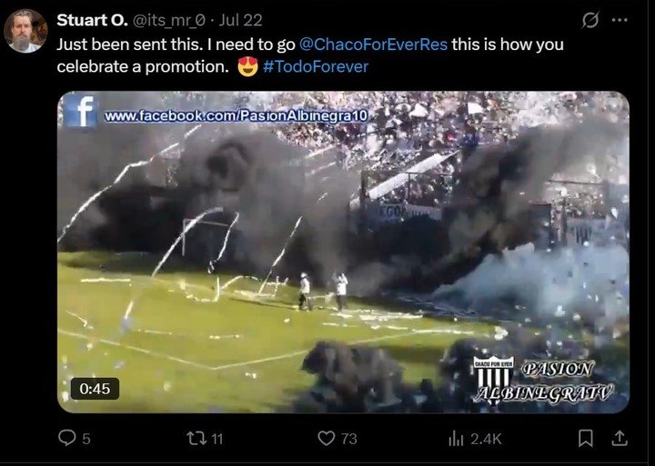 Orchard y su deseo de visitar el estadio de Chaco.