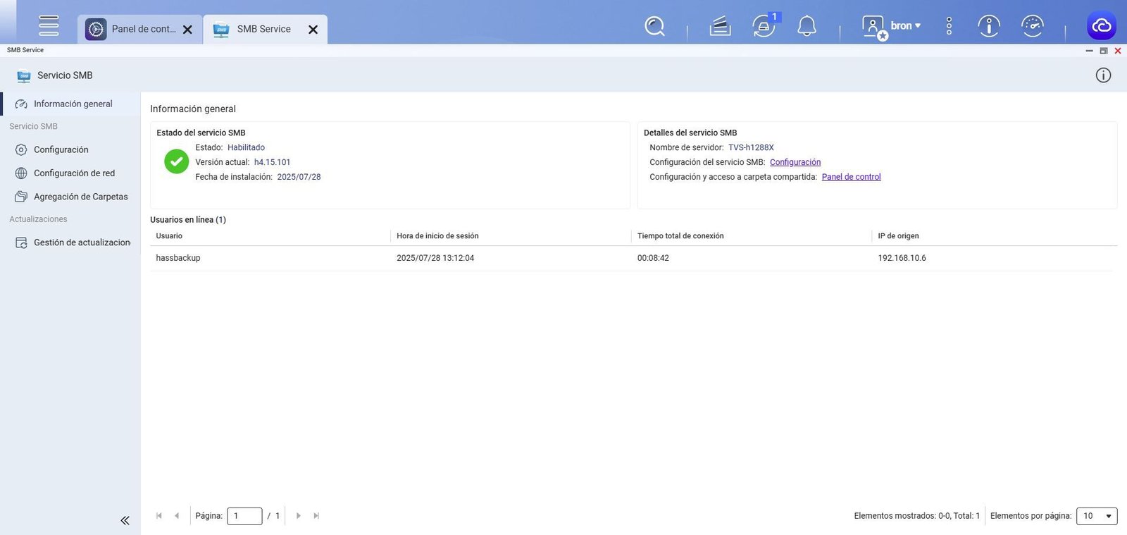 Menú principal de SMB Service en el nuevo sistema operativo QuTS hero h5.3.0