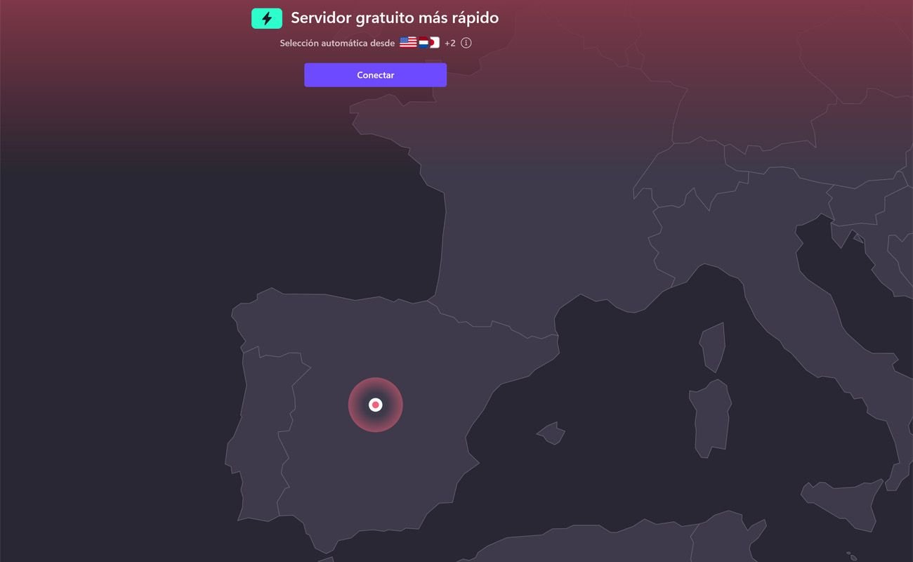 Mapa con las ubicaciones dentro de la aplicación de Proton VPN