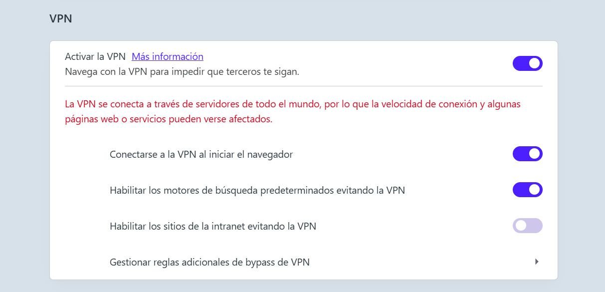 Configuración de la VPN de Opera