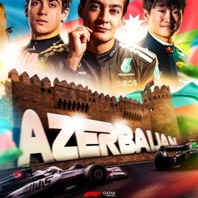 Colapinto, una de las tres caras en el póster compartido por la Fórmula 1 para anunciar el GP de Azerbaiyán