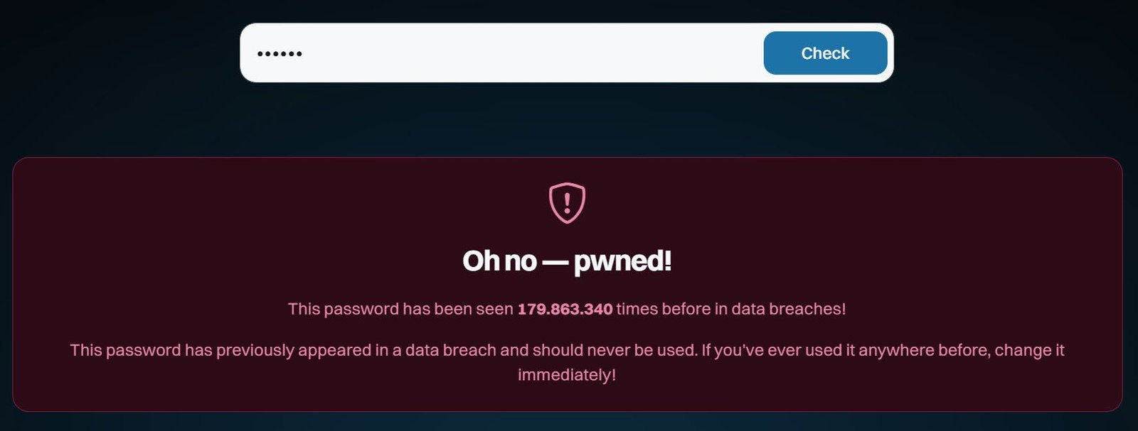 Alerta de contraseña insegura en Have I Been Pwned