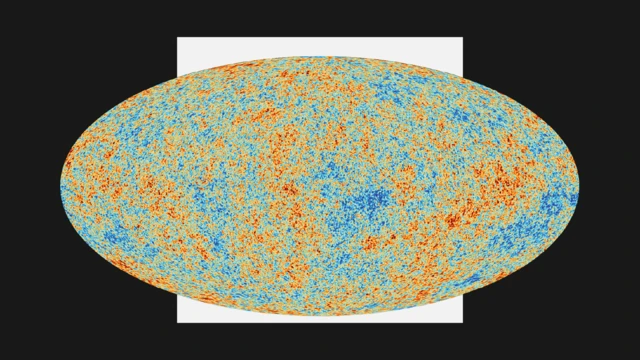 Imagen abstracta en tonos rojos y azules que representa el fondo cósmico de microondas observado por la misión Planck de la ESA. 