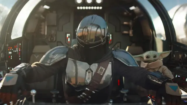El Mandalorian y Grogu en una nave espacial