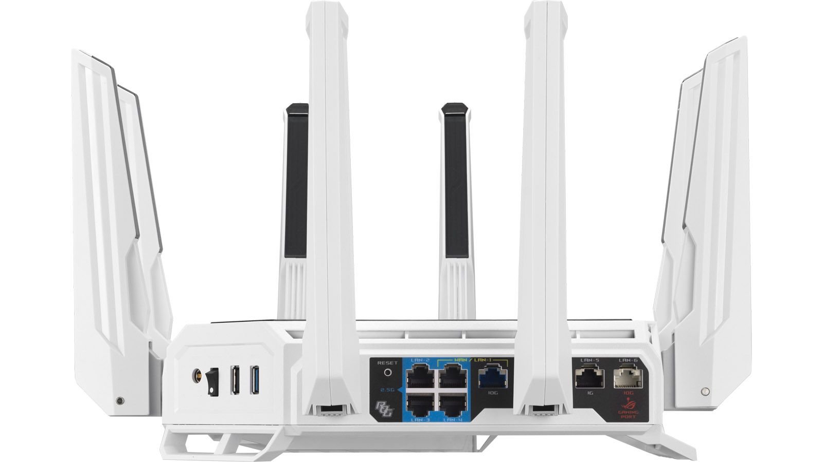 Puertos Ethernet para WAN y LAN del router gaming ASUS ROG Rapture GT-BE19000AI.