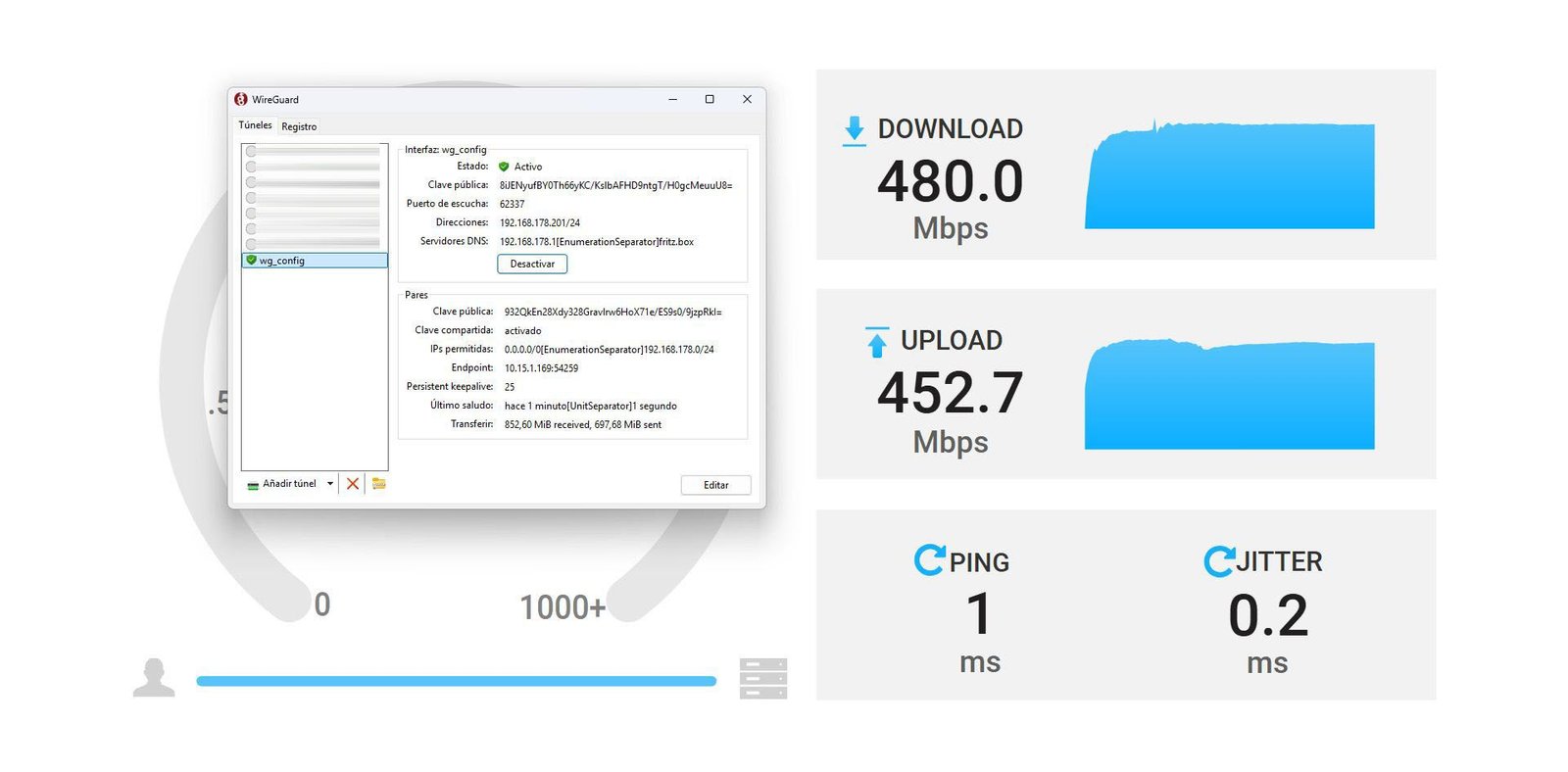 Velocidad real del servidor VPN con WireGuard del router FRITZ!Box 5690 XGS.