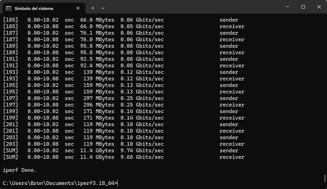 Prueba de velocidad del ASUS QG-U1080 con los puertos 10G en sentido descarga.