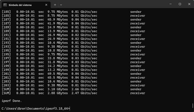 Prueba de velocidad del ASUS QG-U1080 con los puertos 2.5G Multigigabit en sentido descarga.