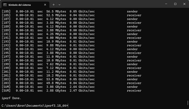 Prueba de velocidad del ASUS QG-U1080 con los puertos 2.5G y 10G en sentido descarga.