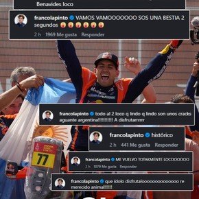 Las felicitaciones top de Colapinto para Luciano Benavides, campeón en el Dakar 2026
