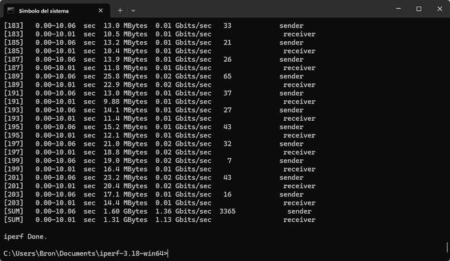 Rendimiento real del servidor WireGuard del NAS QNAP TS-AI642 en sentido descarga.