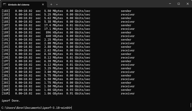 Rendimiento real del servidor WireGuard del NAS QNAP TS-AI642 en sentido subida.