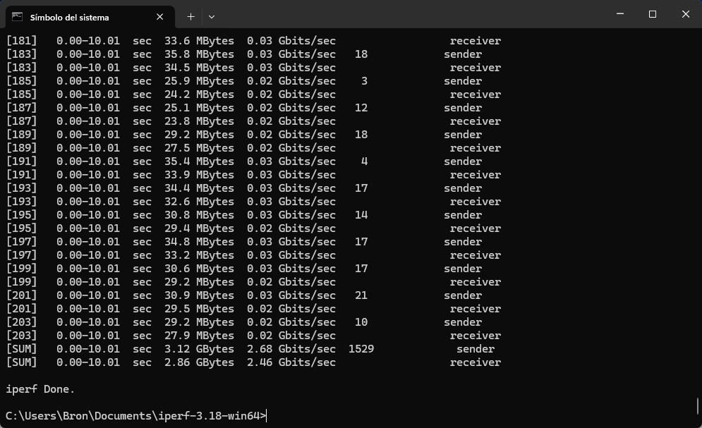 Rendimiento iperf3 del QNAP TS-AI642 en sentido descarga.