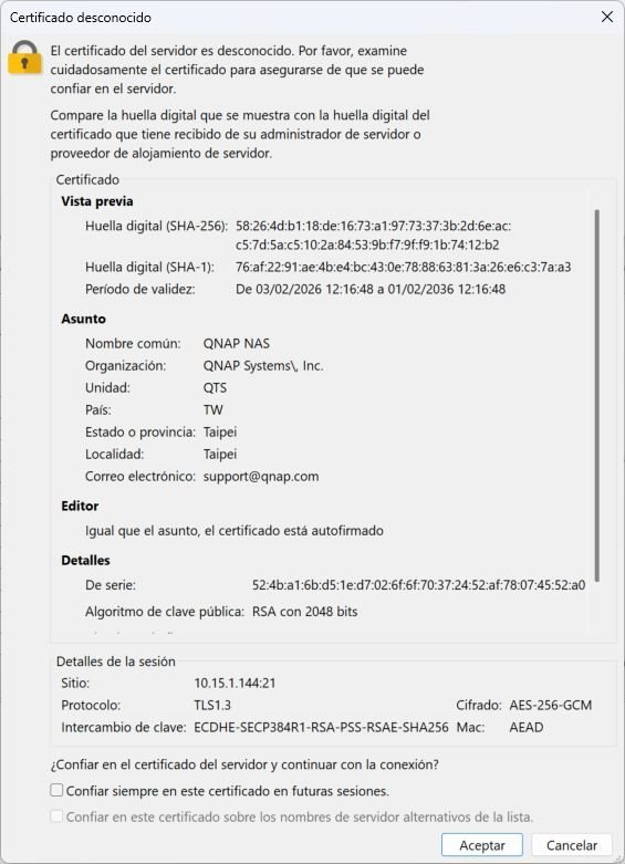 Servidor FTPES del servidor NAS QNAP TS-AI642 en detalle.