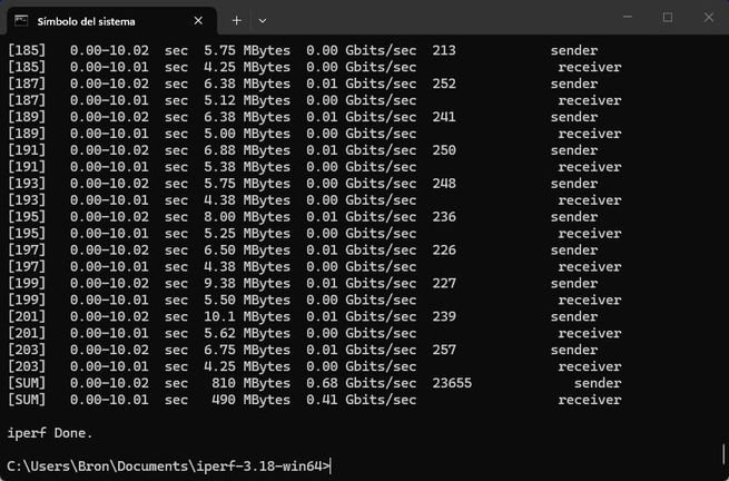 Rendimiento real del servidor OpenVPN del NAS QNAP TS-AI642 en sentido descarga.