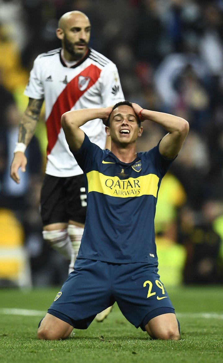 Jara se lamenta por el tiro en el palo en la final de la Copa Libertadores 2018. 