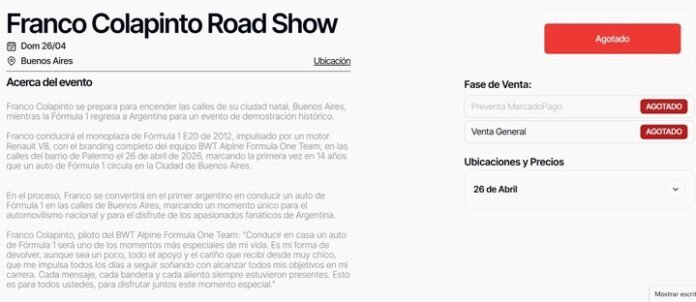 Será gratis o por TV: ya se agotaron todas las entradas para ver a Franco Colapinto en Buenos Aires