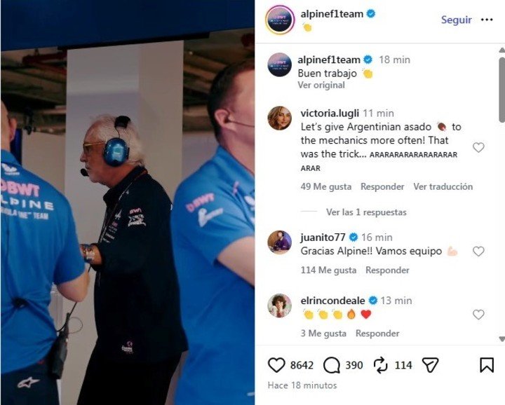 Las felicitaciones de Alpine a Colapinto por su octavo lugar en la qualy Sprint de Miami (Prensa Alpine).