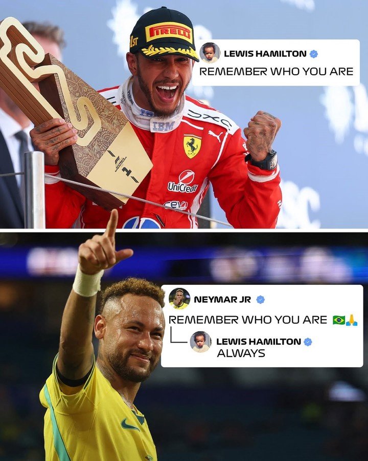 Las publicaciones de Hamilton y Neymar con la frase "Recuerda quién eres". (@f1)