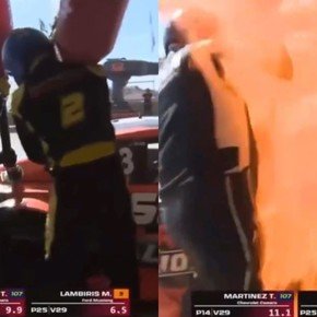 Video: el fuego en el auto de Mauricio Lambiris que asustó a todos en el TC en San Juan