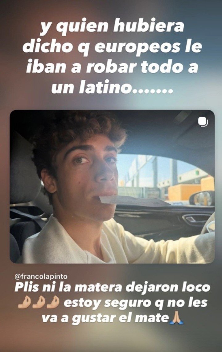 La descarga de Franco Colapinto en sus historias de Instagram tras ser robado en Italia.
(@francolapinto en IG).