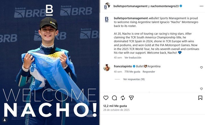 La reacción de Colapinto a la contratación de Montenegro. (Prensa GT World Challenge Europe)