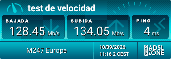 Resultado de test de velocidad en el router ASUS GT-BN98 usando el cliente OpenVPN con Surfshark.