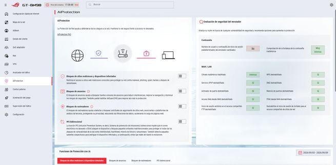 Interfaz de configuración AiProtection en el firmware de un router ASUS ROG.