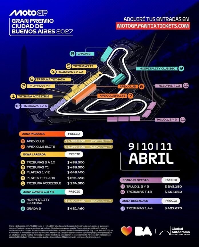 Precios de Primer Mundo: cuánto costará ver el MotoGP en Buenos Aires 2027