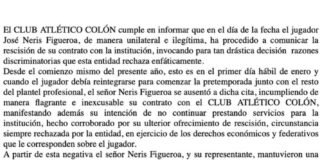 José Neris se declaró libre y profundizó la crisis con Colón en pleno inicio de temporada